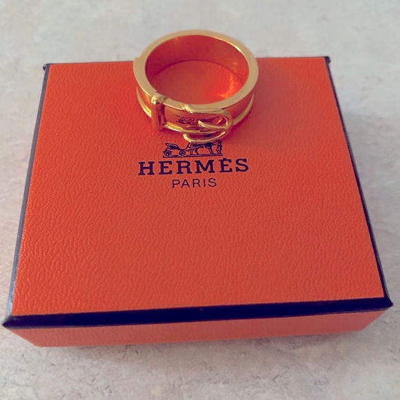 Authentic HERMES Gold Plated Belt Buckle Scarf Ring - Vintage - Picture 9 of 9